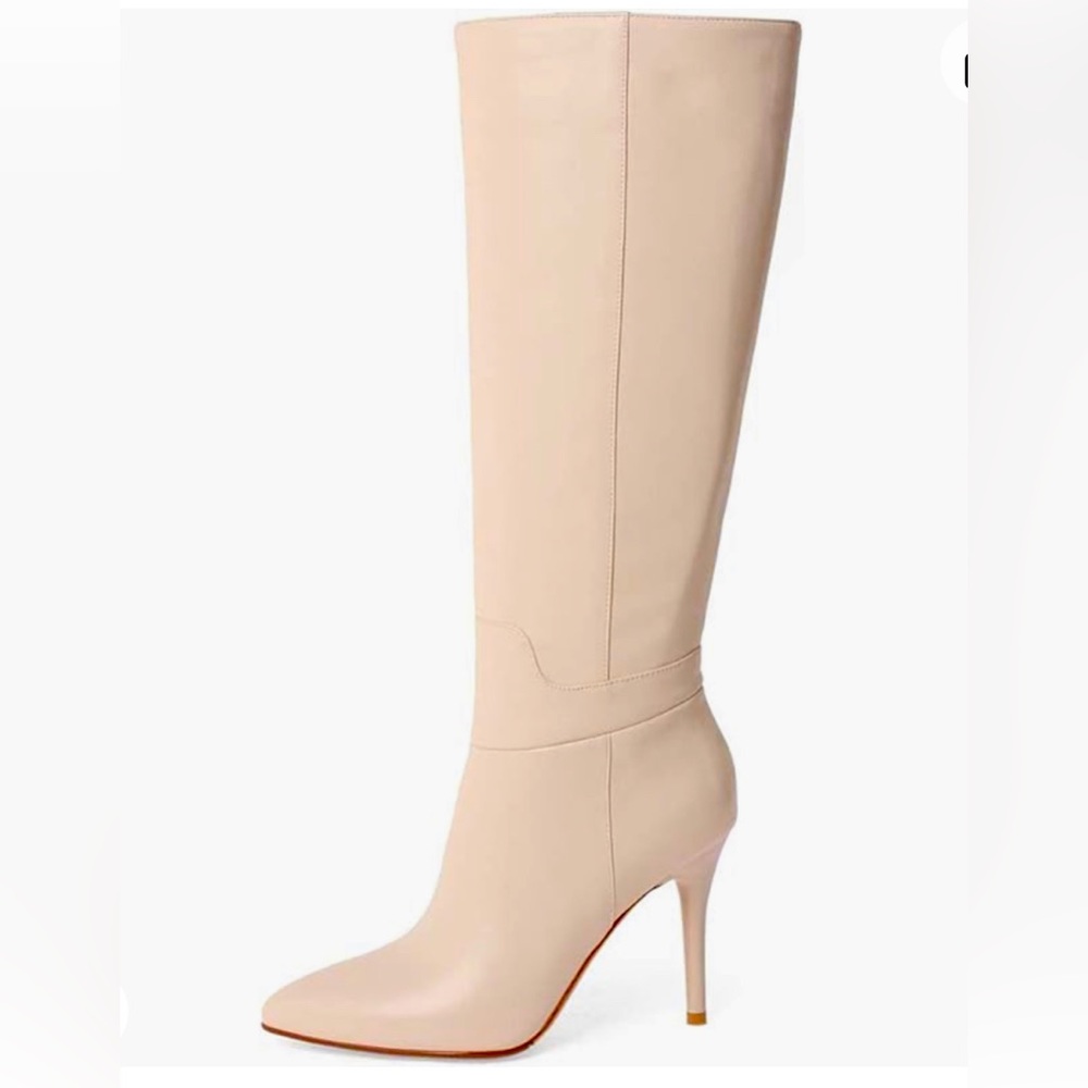 Faux leather stiletto knee-high boots pointy toe side zip $39 ea in brown & tan